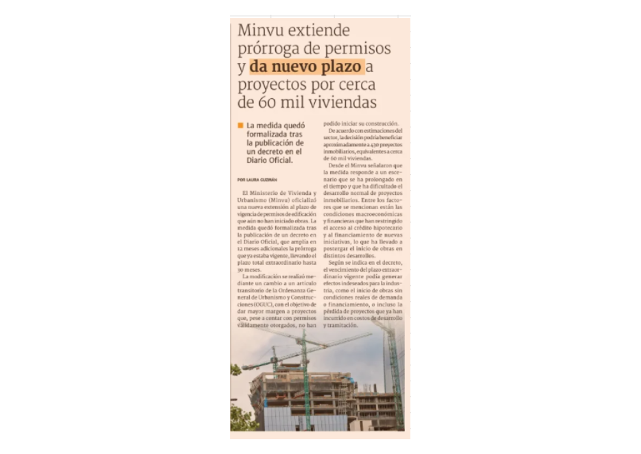 Minvu extiende prórroga de permisos y da nuevo plazo a proyectos por cerca de 60 mil viviendas